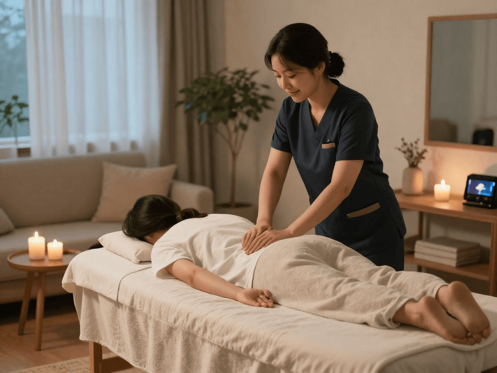 Uijeongbu professional 의정부출장안마 session in a cozy home environment.