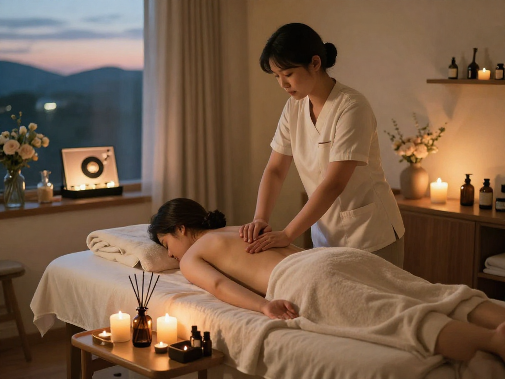 Enjoying a relaxing 강서구출장마사지 in a tranquil home spa.