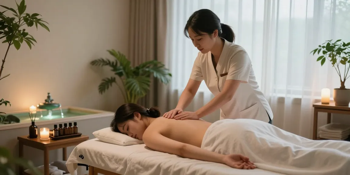 Client receiving 강북출장마사지 in a calming wellness studio with soothing lighting.