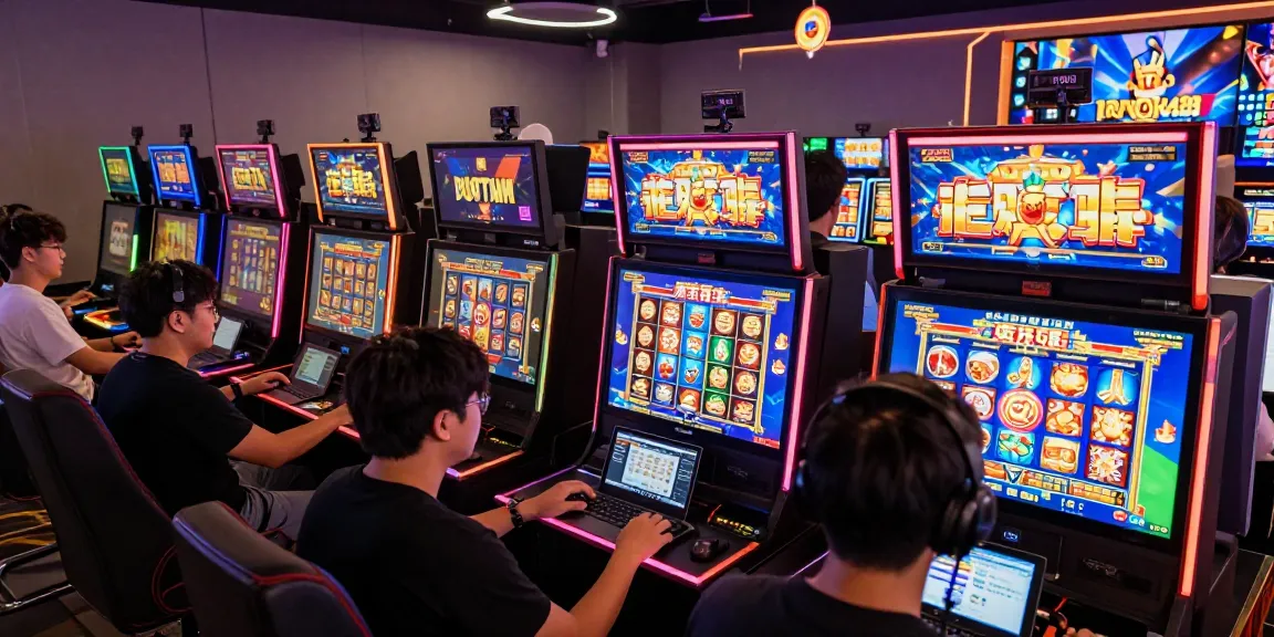 Players enjoying rokok88 slot games in a vibrant online gaming environment