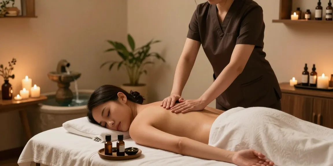 Relaxing 출장안마 therapy session in a serene spa environment with candles and calming decor