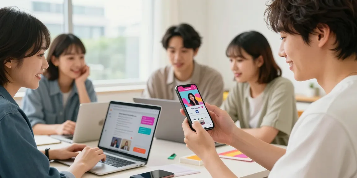 インスタグラム フォロワー 増やす 方法を実践する日本のインフルエンサーが若者と交流するシーン