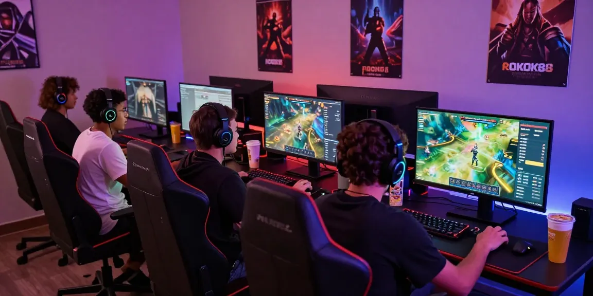 Engaging online gaming scene showcasing rokok 88 platform with gamers in a vibrant environment.