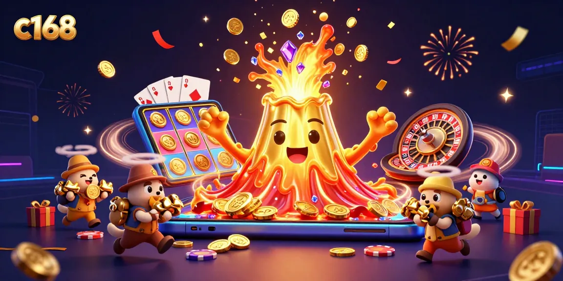 Spin to win at C168 with a victorious golden volcano and treasure-hunting explorers!