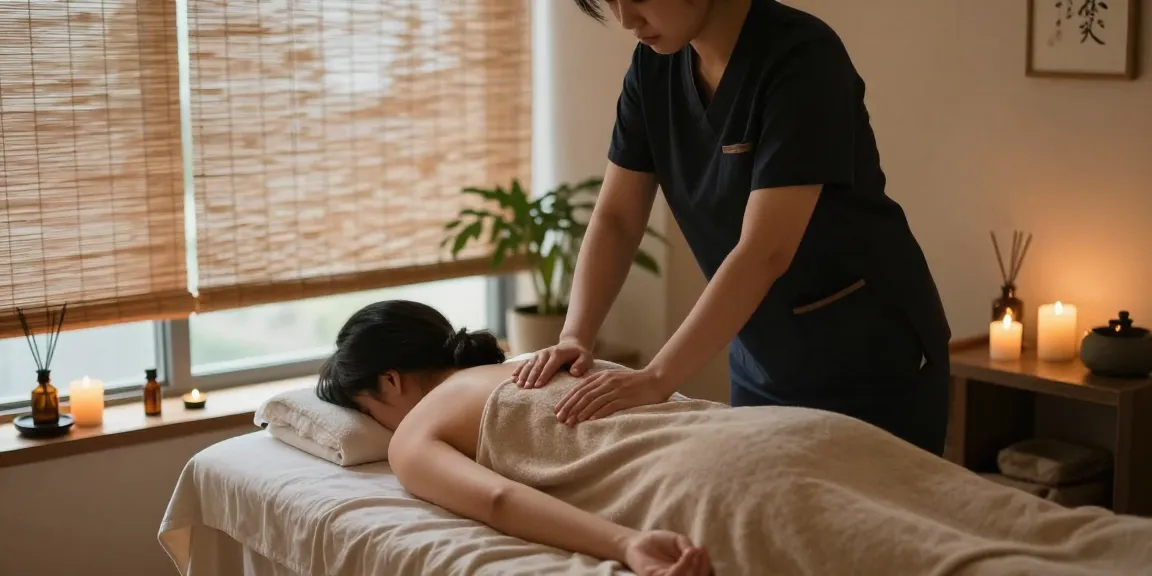 서울출장안마로 편안한 마사지 치료 장면, 아로마테라피와 자연광이 어우러진 스파