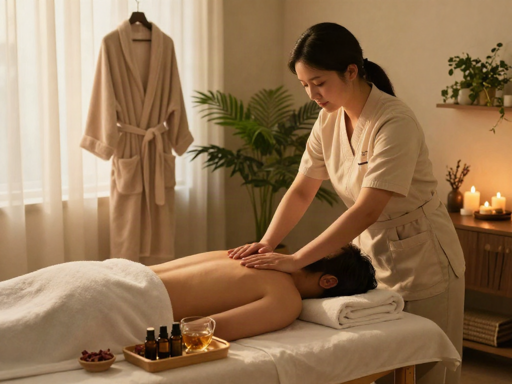 Luxurious 용인출장마사지 experience with a therapist in a soothing home spa setting.