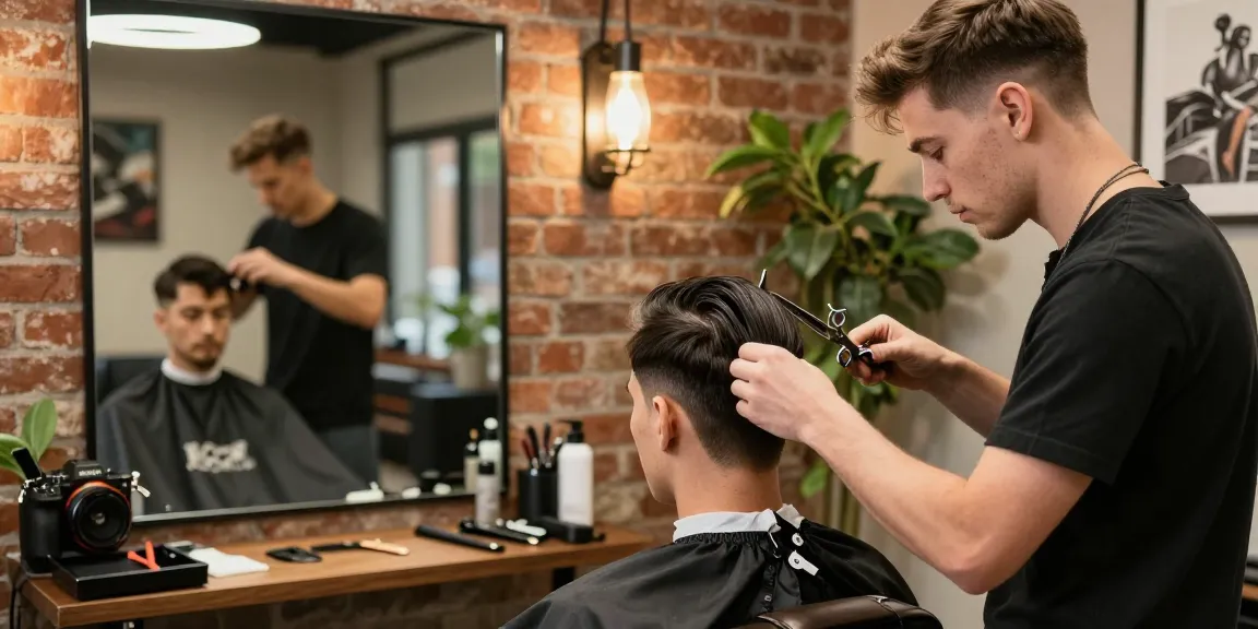 Client at ROKOK88 getting a stylish haircut in a modern barber shop