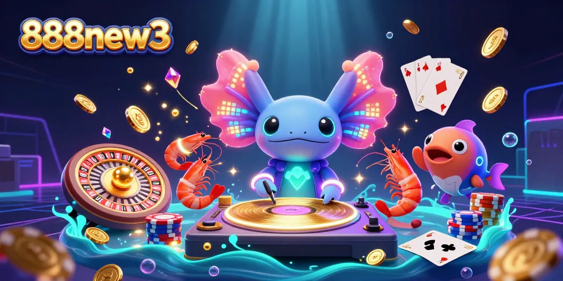 Experience excitement with 888new3 as a neon axolotl DJ spins at an underwater casino filled with prizes.