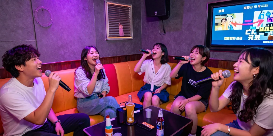 제주유흥의 활기찬 노래방에서 친구들과 즐거운 시간을 보내는 모습